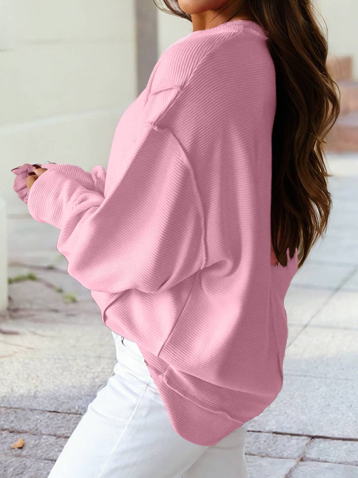 Ribbed Exposed Seam Baggy Pullover | S-4X