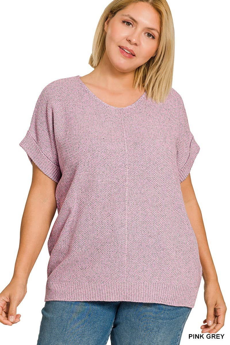 Plus Center Seam Short Sleeve Sweater