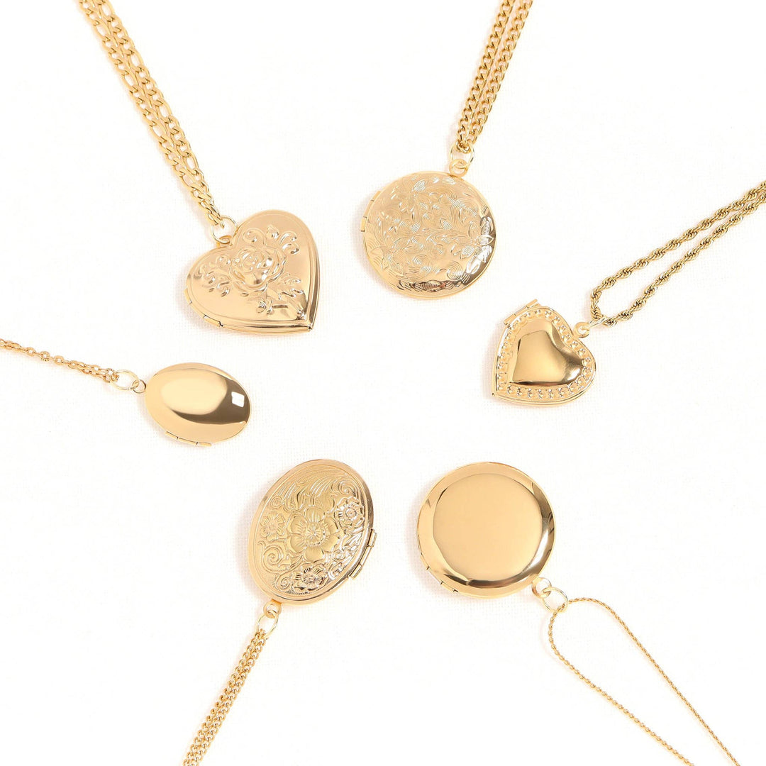 18K Gold PVD Stainless Steel Textured Oval Locket Pendant