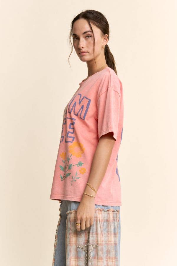 PT62115-PLUS DREAM FREE FLORAL GRAPHIC MINERAL WASH TOP