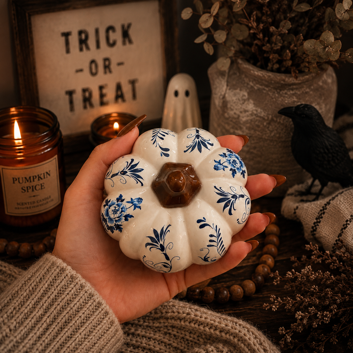 Neutral Autumn Home Decor, Pastel Fall Mini Pumpkins Ceramic