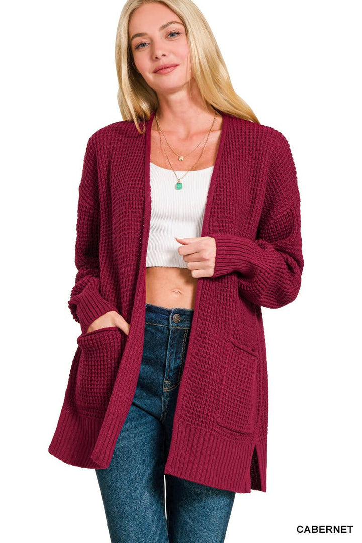 Low Gauge Waffle Open Cardigan Sweater
