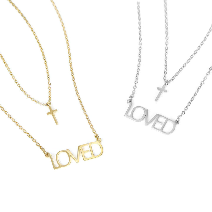 Stainless Steel "Loved" Layered Cross Necklace