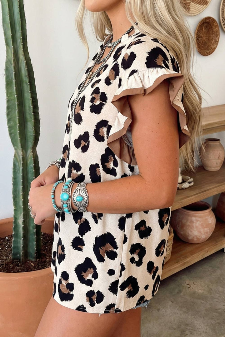 Western Leopard Primal Poise Printed Ruffle Blouse S-4X
