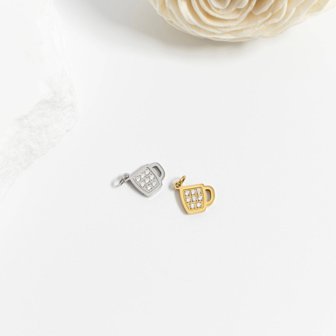 18K Gold PVD Stainless Steel CZ Coffee Cup Charm