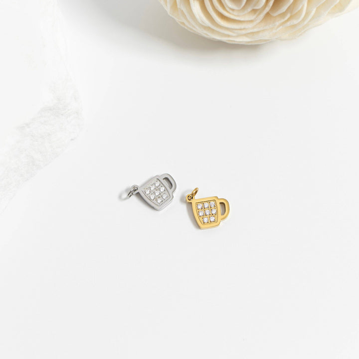 18K Gold PVD Stainless Steel CZ Coffee Cup Charm