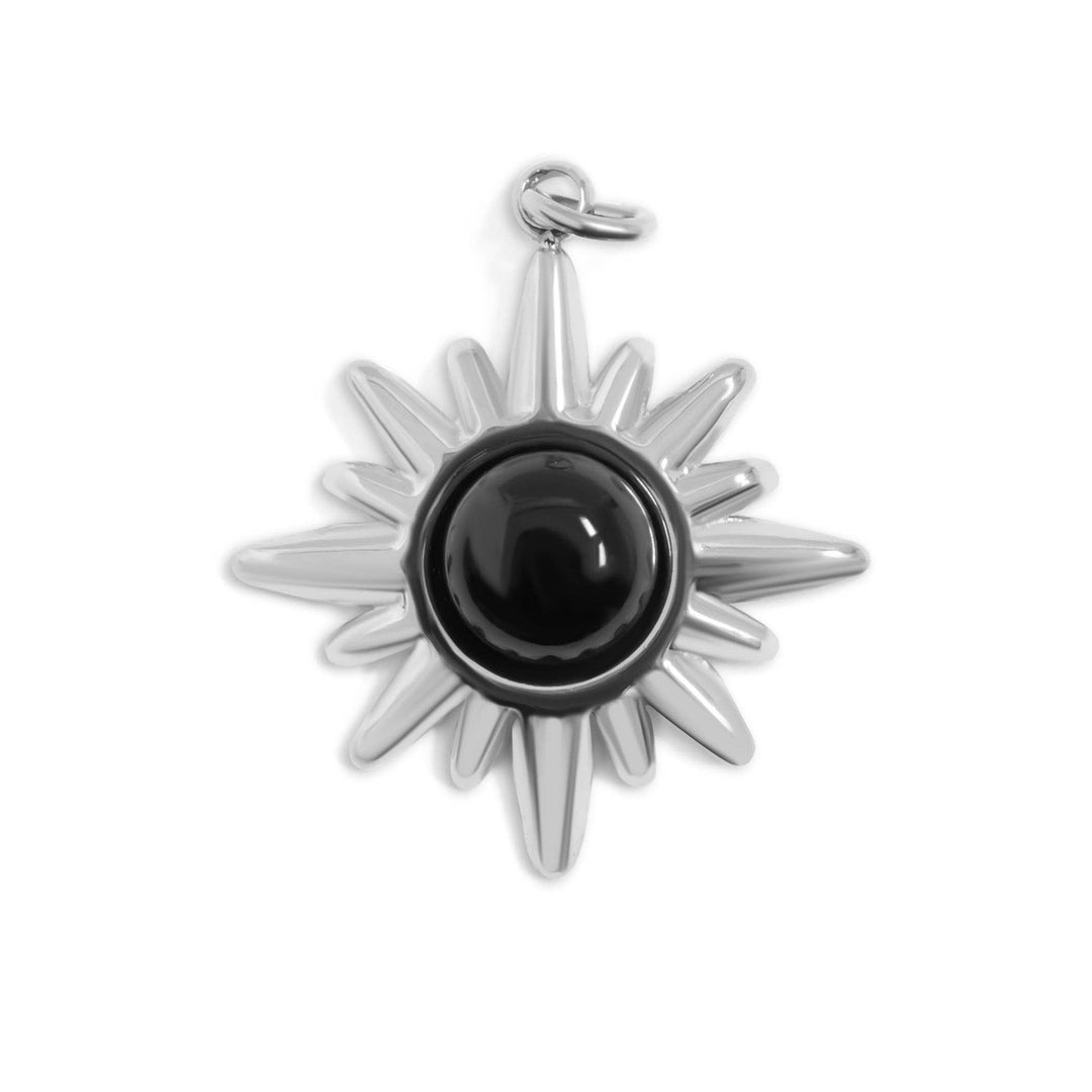 18K Gold PVD Stainless Steel Black Stone Sunflower Charm