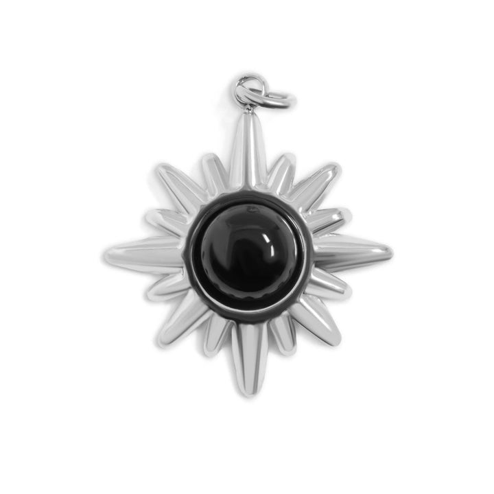 18K Gold PVD Stainless Steel Black Stone Sunflower Charm