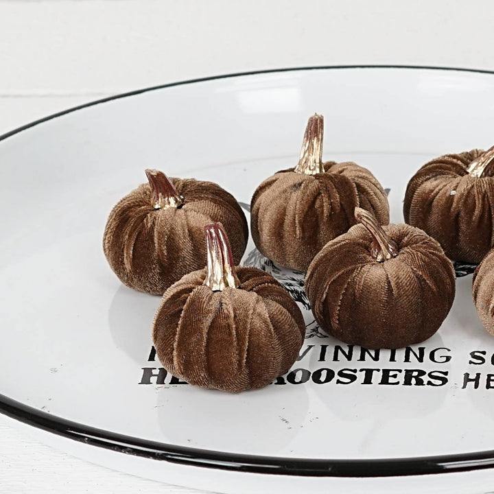 31342-Bag of 6-Brown velvet 2-inch pumpkins with golden stem