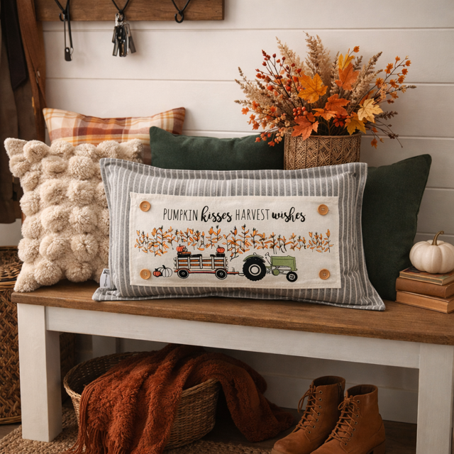 PANEL ONLY: Fall Autumn, pumpkins, cornstalks, field TRACTOR
