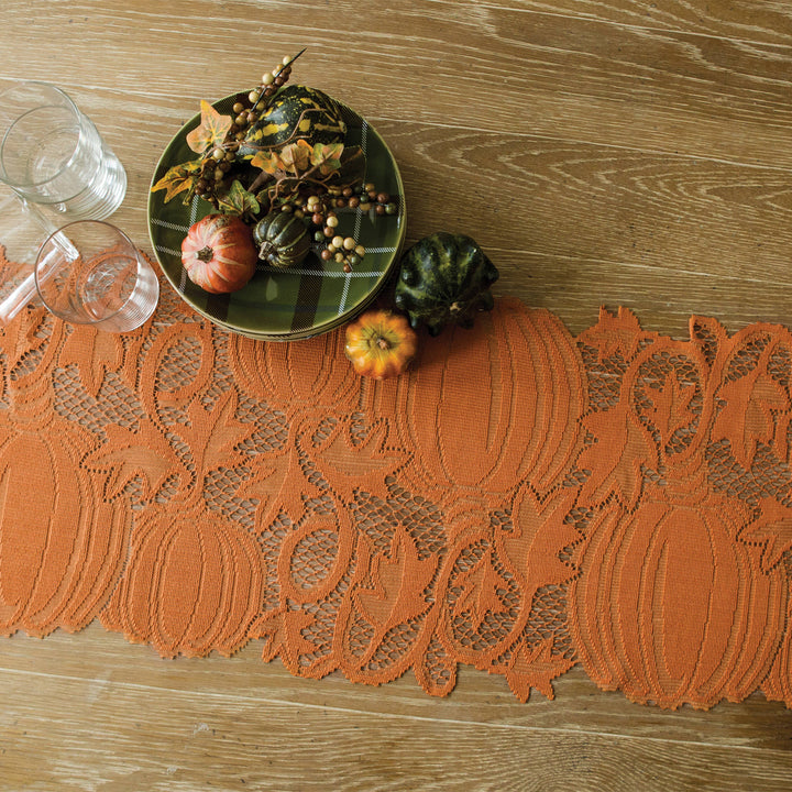 Pumpkin Vine 14x36 Orange Lace Table Runner