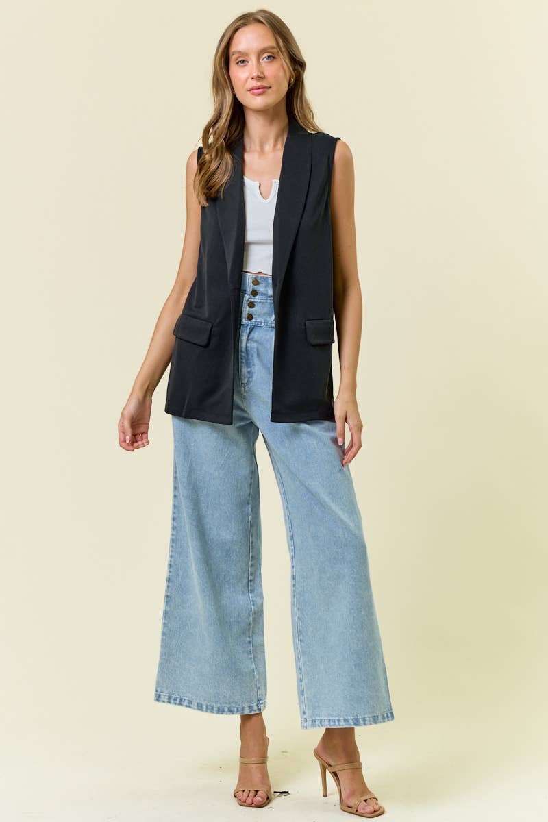 SHAWL NECK OPEN FRONT KNIT VEST BLAZER - 10737J