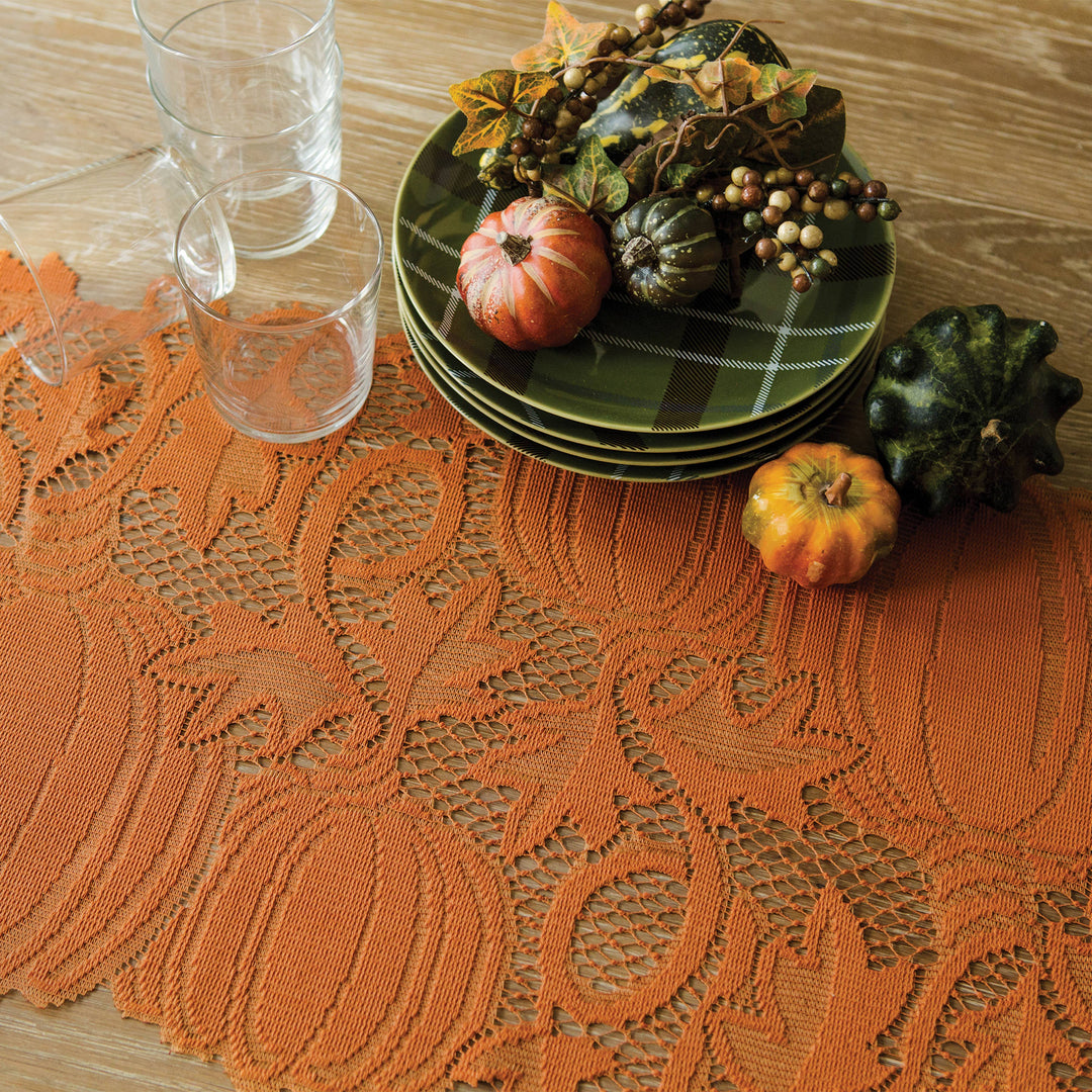 Pumpkin Vine 14x36 Orange Lace Table Runner