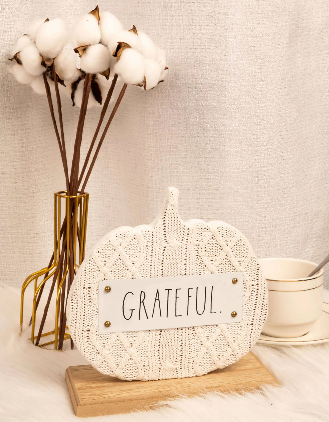 Rae Dunn Farmhouse Fall-Theme Wooden “Grateful” Sign
