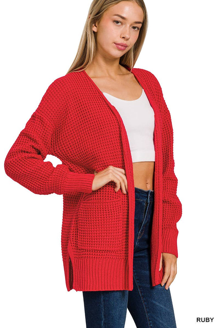 Low Gauge Waffle Open Cardigan Sweater