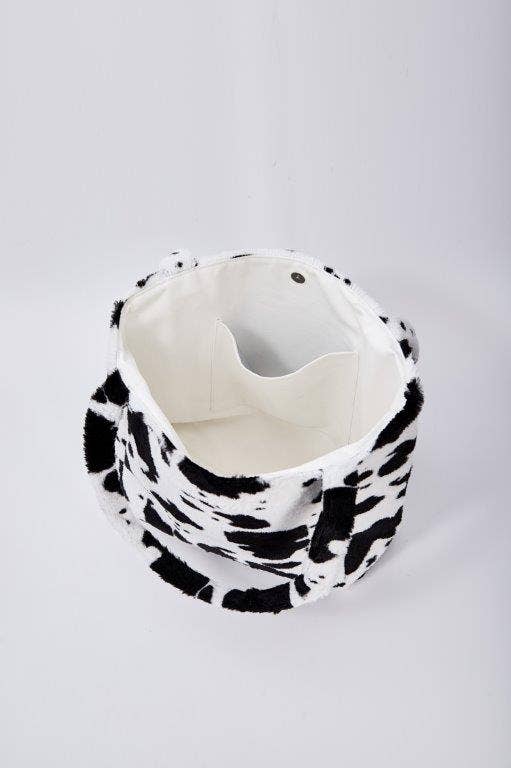 Cow Print Faux Fur Tote Bag