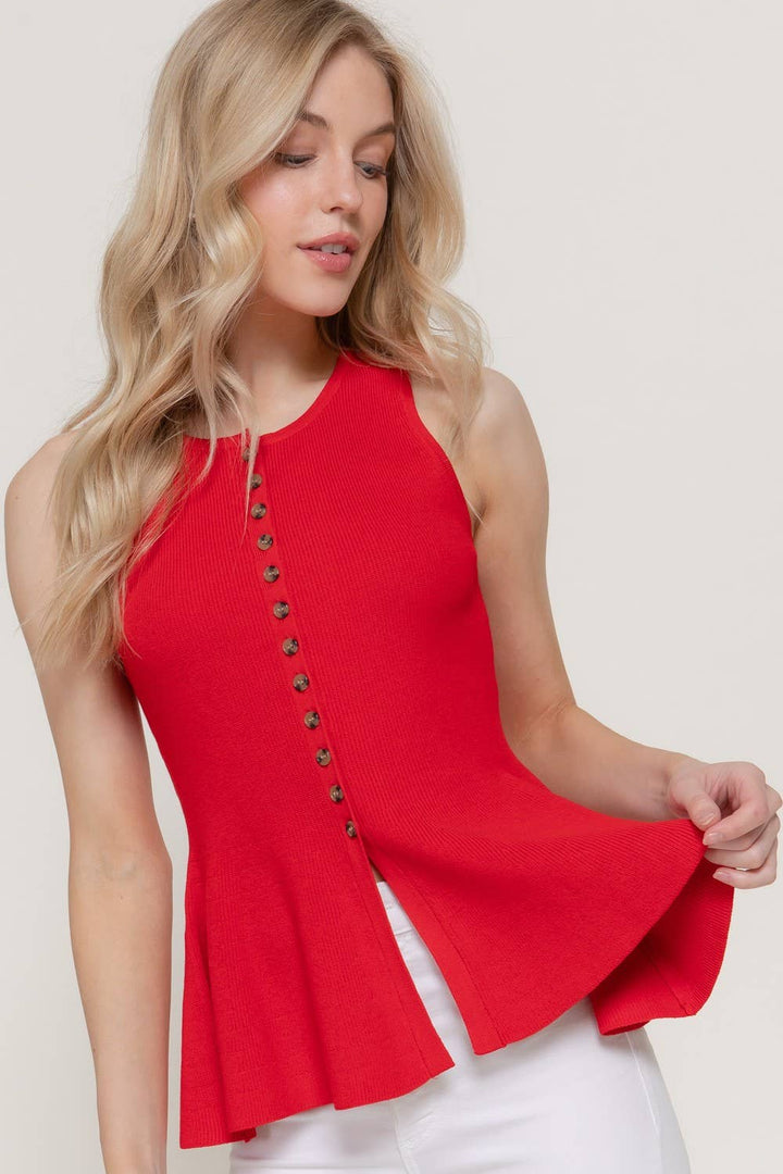 Sleevelss Button Down Peplum Sweater