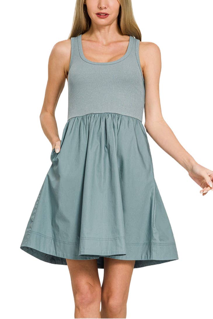 Combined Knit N Woven Midi Dress
