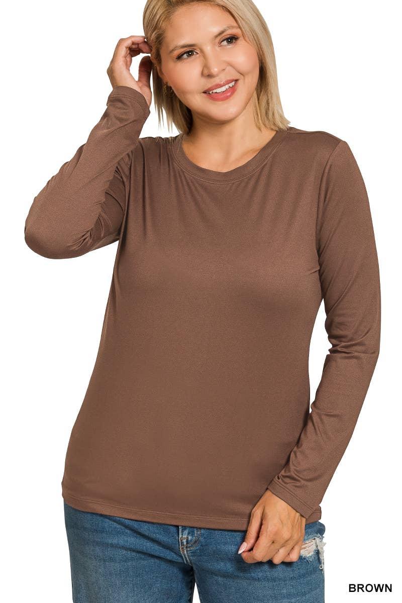 Plus Brushed Microfiber Long Sleeve Round Neck Tee
