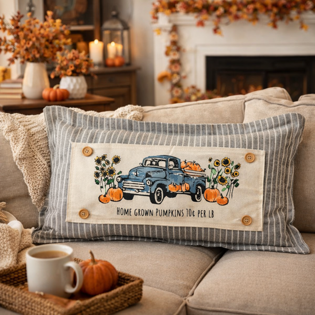 PANEL ONLY: Fall Autumn, VINTAGE PUMPKIN TRUCK
