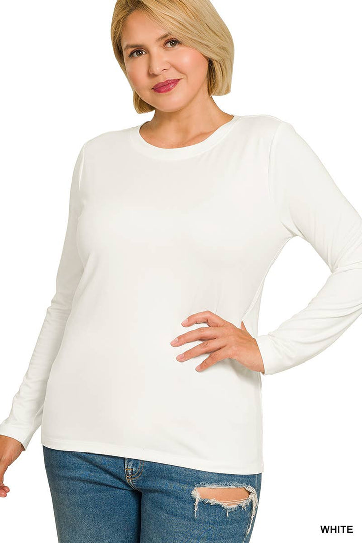 Plus Brushed Microfiber Long Sleeve Round Neck Tee