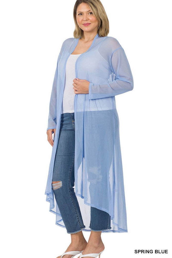 Plus Mesh Open Front Cardigan