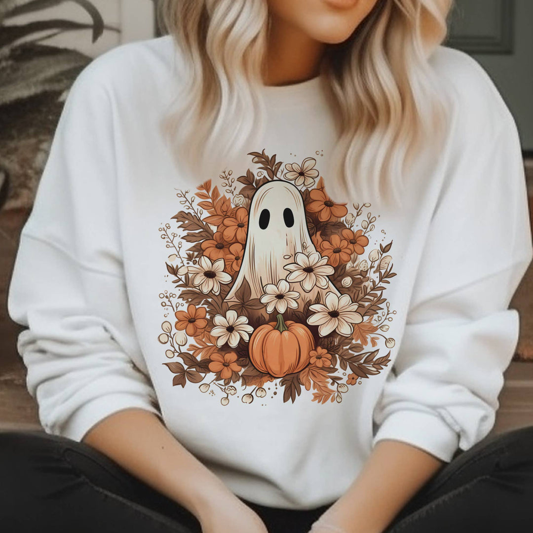 Fall Floral Halloween Ghost Cute Floral Graphic Sweatshirt