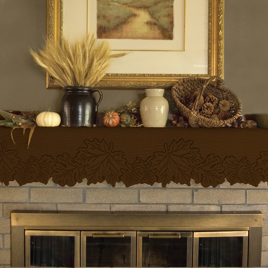 Leaf 20x60 Earth Brown Lace Mantle Table Runner