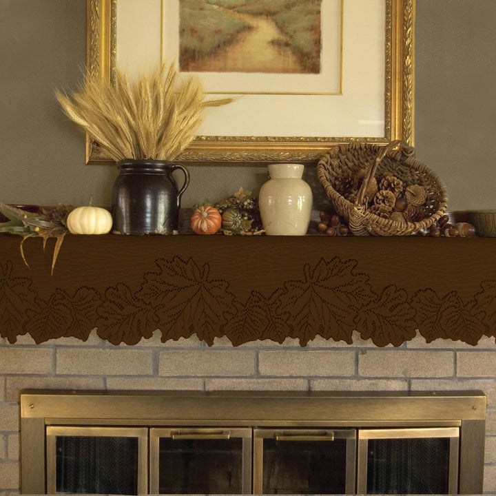 Leaf 20x60 Earth Brown Lace Mantle Table Runner
