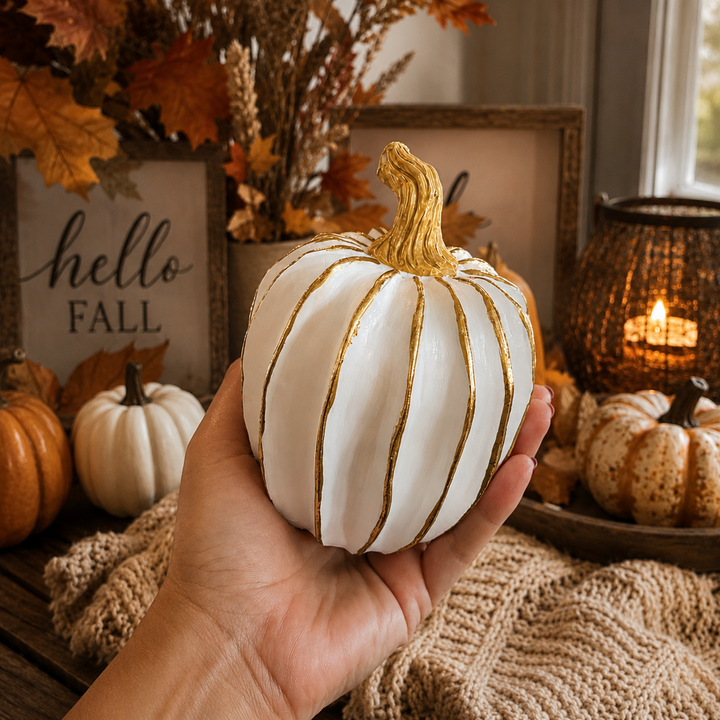 Neutral Autumn Home Decor, Pastel Fall Mini Pumpkins Ceramic