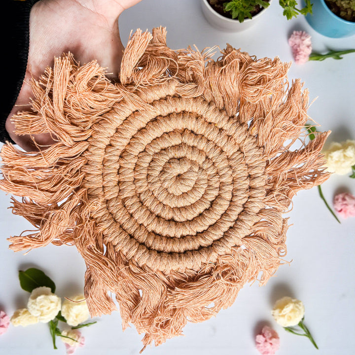 Fabric Tassel Spiral Braided Coasters, Spring Tabletop Decor