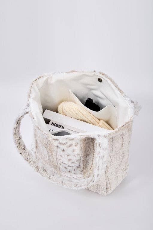 White Leopard Grey Stripe Fur Tote Bag