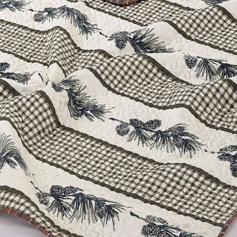 Cascade Falls Pinecone Gingham Quilted Throw