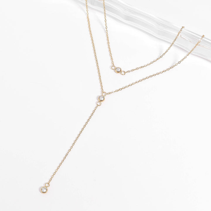 18K Gold PVD Stainless Steel Lariat Necklace CZ Stone Necklace