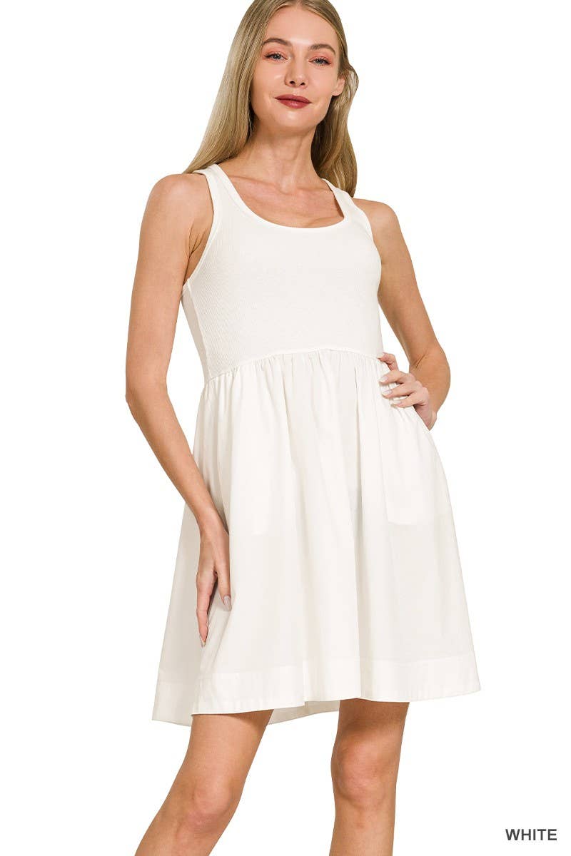 Combined Knit N Woven Midi Dress