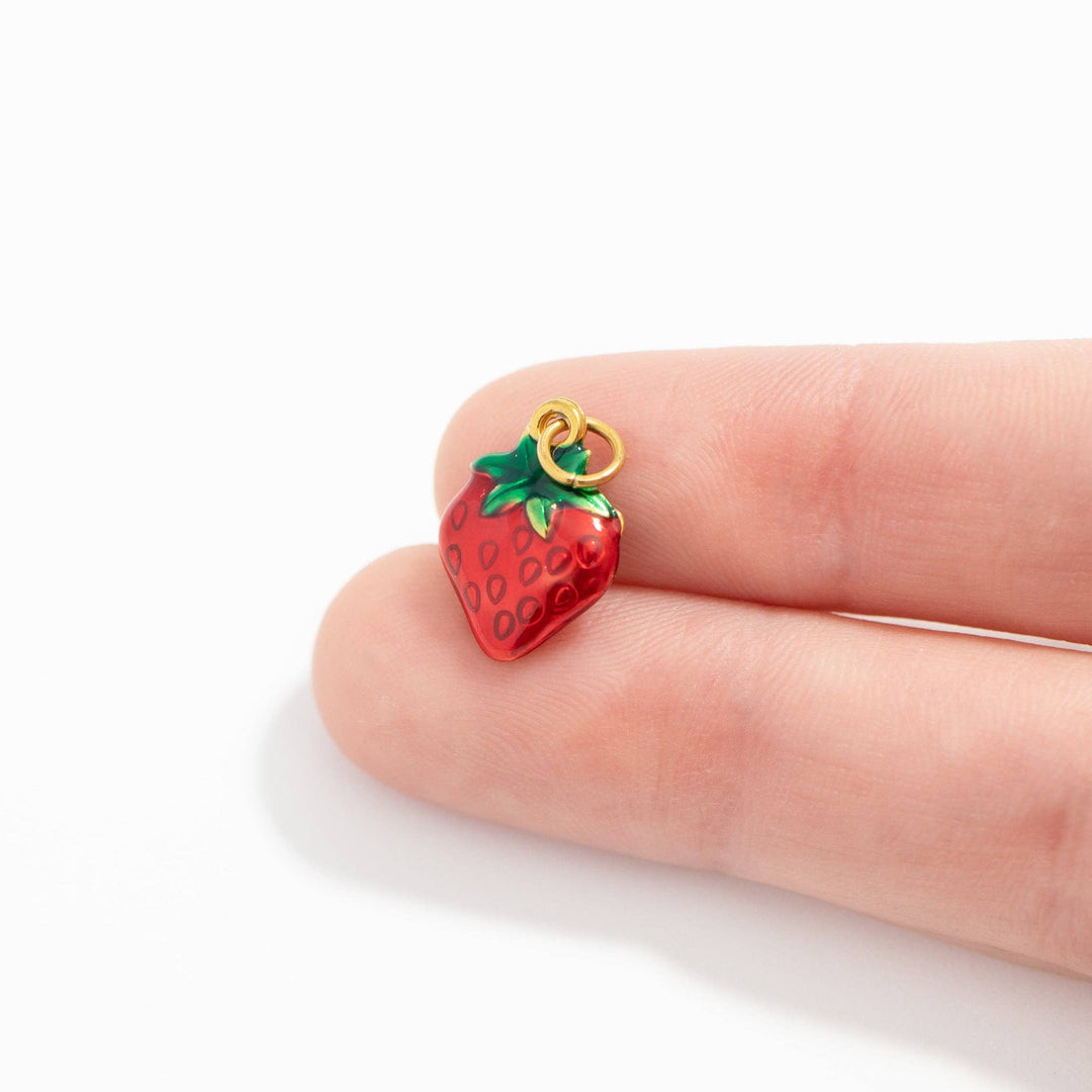 18K Gold PVD Stainless Steel Strawberry Fruit Charm