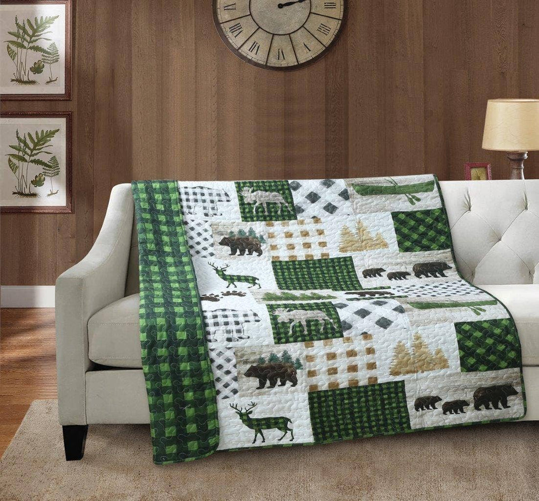 Bear Wilderness Patchwork Quilted Throw