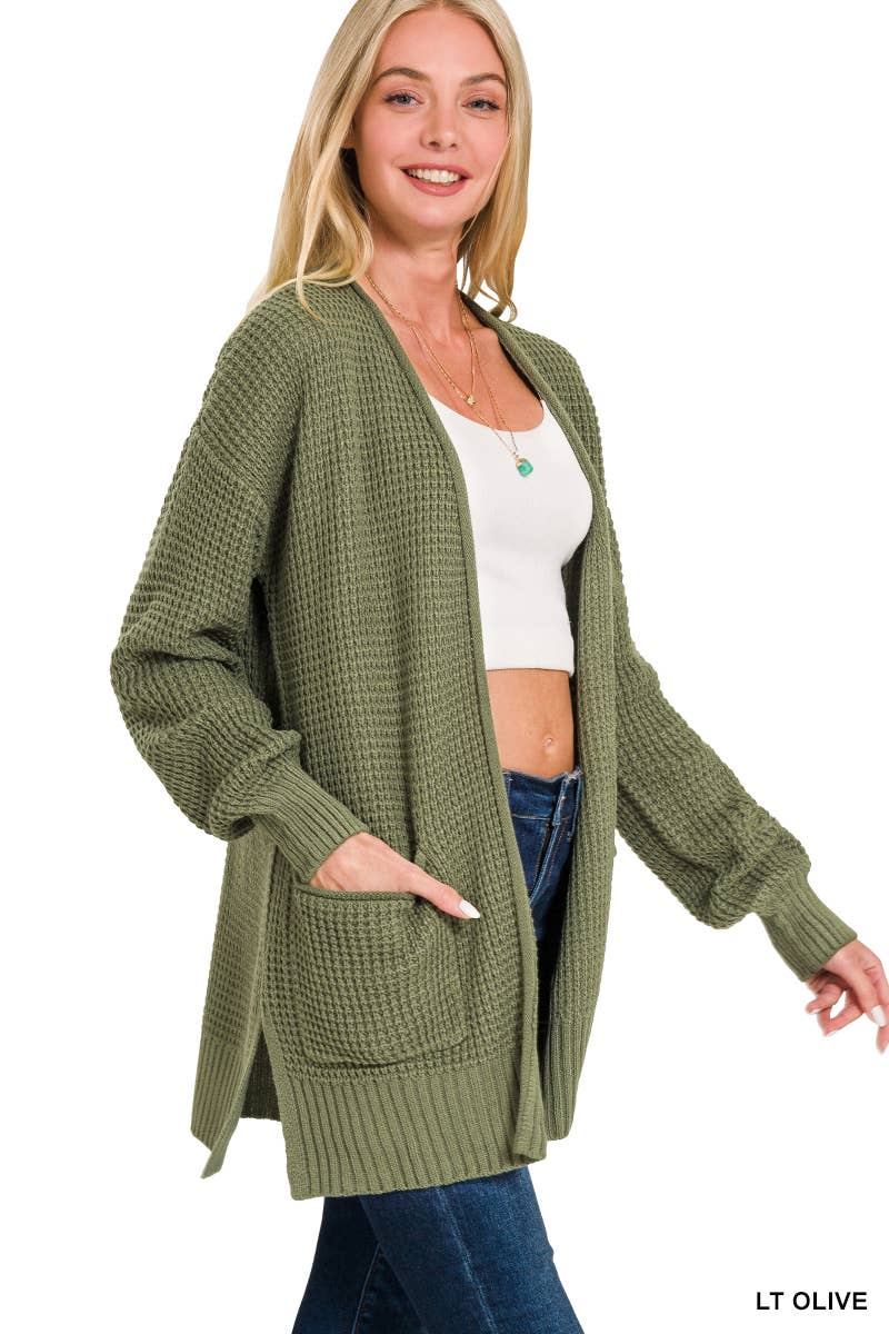 Low Gauge Waffle Open Cardigan Sweater
