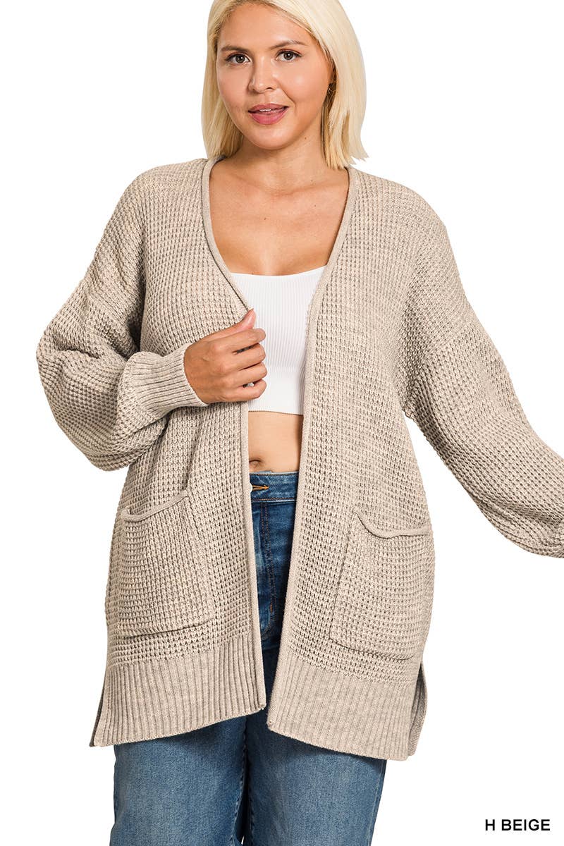 Plus Low Gauge Waffle Open Cardigan Sweater