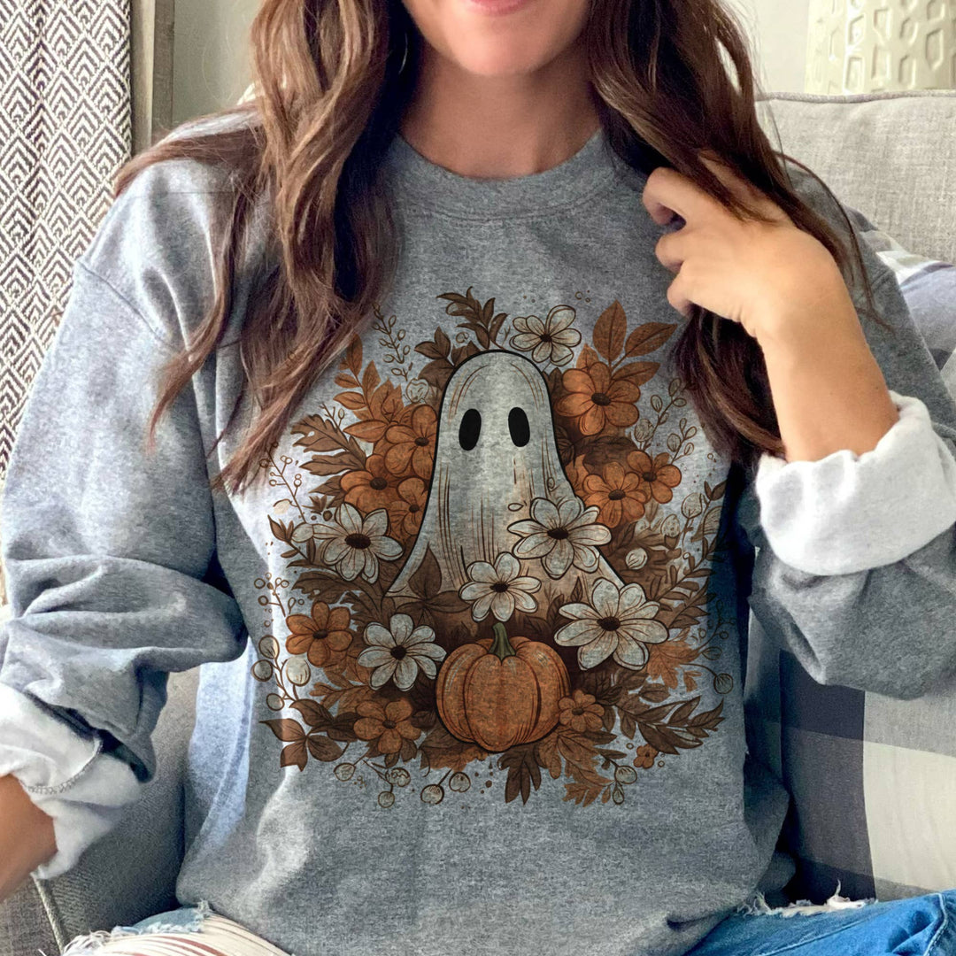 Fall Floral Halloween Ghost Cute Floral Graphic Sweatshirt