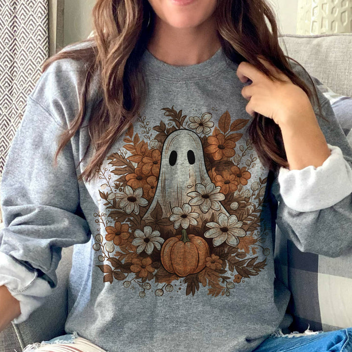 Fall Floral Halloween Ghost Cute Floral Graphic Sweatshirt