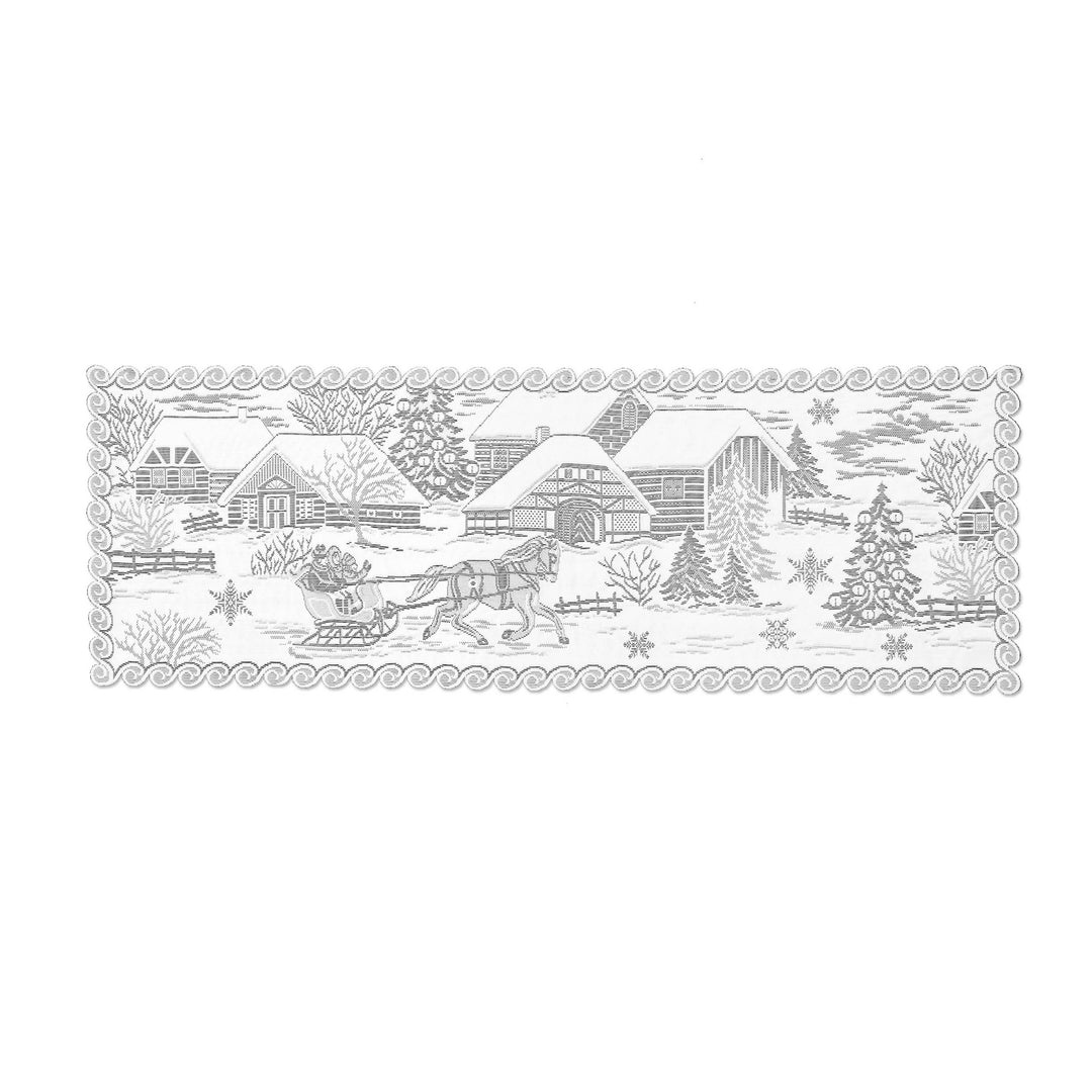Sleigh Ride 14x40 White Lace Christmas Winter Table Runner
