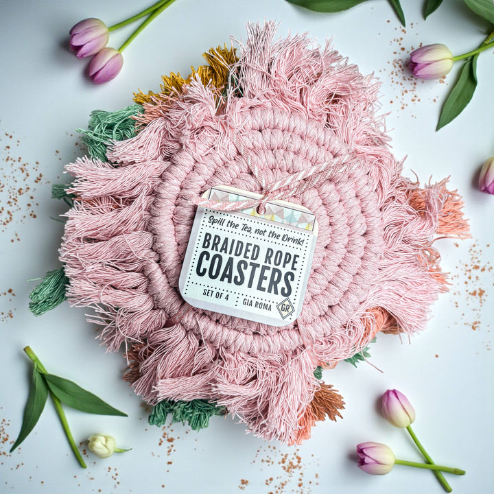 Fabric Tassel Spiral Braided Coasters, Spring Tabletop Decor