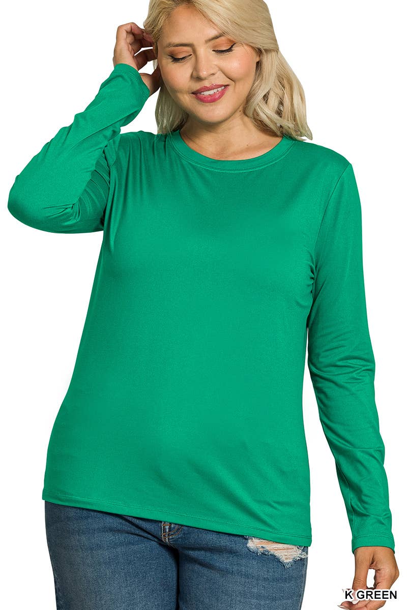 Plus Brushed Microfiber Long Sleeve Round Neck Tee
