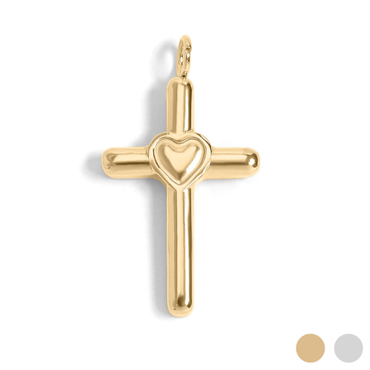 18K Gold PVD Stainless Steel Heart in Cross Charm
