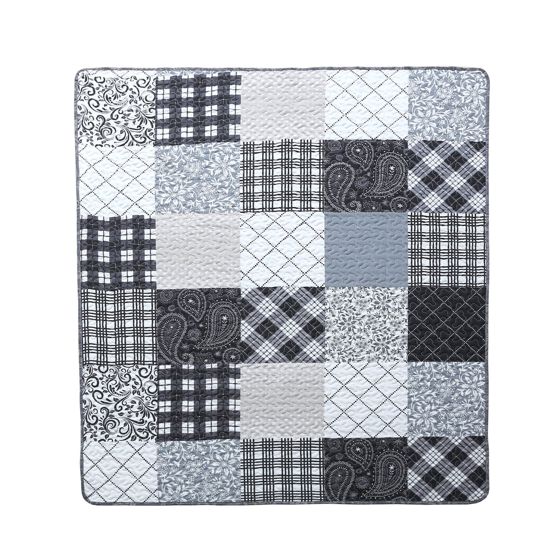 Paisley Patchwork Black Grey Quilted Throw