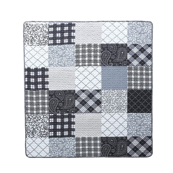 Paisley Patchwork Black Grey Quilted Throw