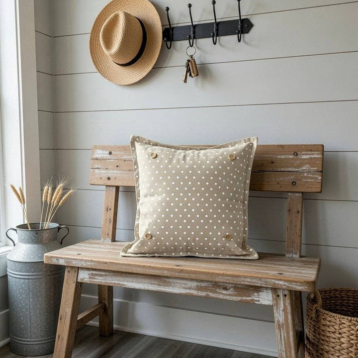 PILLOW ONLY: SQUARE Tan with white spots Pillow; TAN/WHITE POLK-A-DOT PILLOW (with insert)