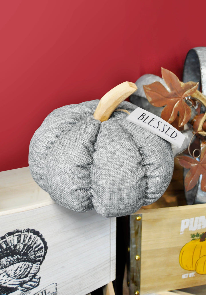 “Blessed” Decorative Fabric Plush Gray Rae Dunn Pumpkin