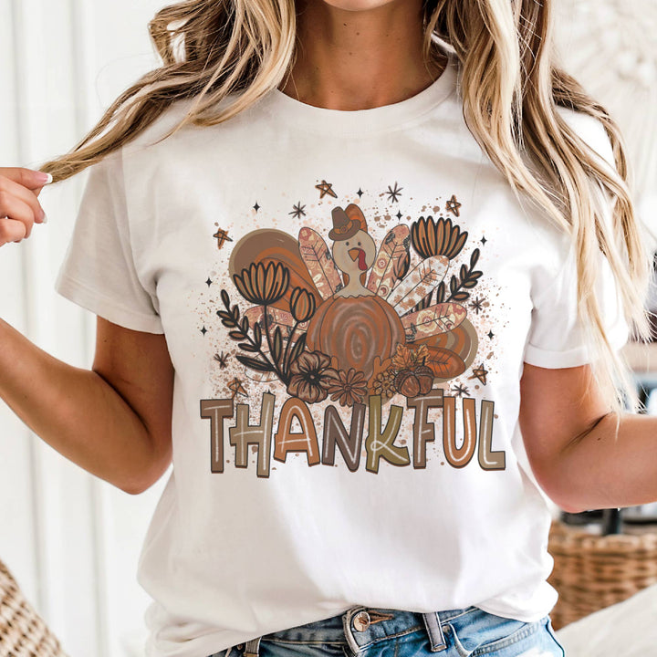 Fall Thanksgiving Thankful Turkey Vintage Autumn Graphic Tee